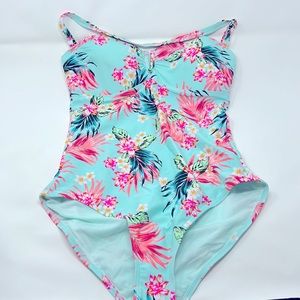 Feelib Blue Pink Tropical Bathing Swimsuit Size Large Brand New Without Tags